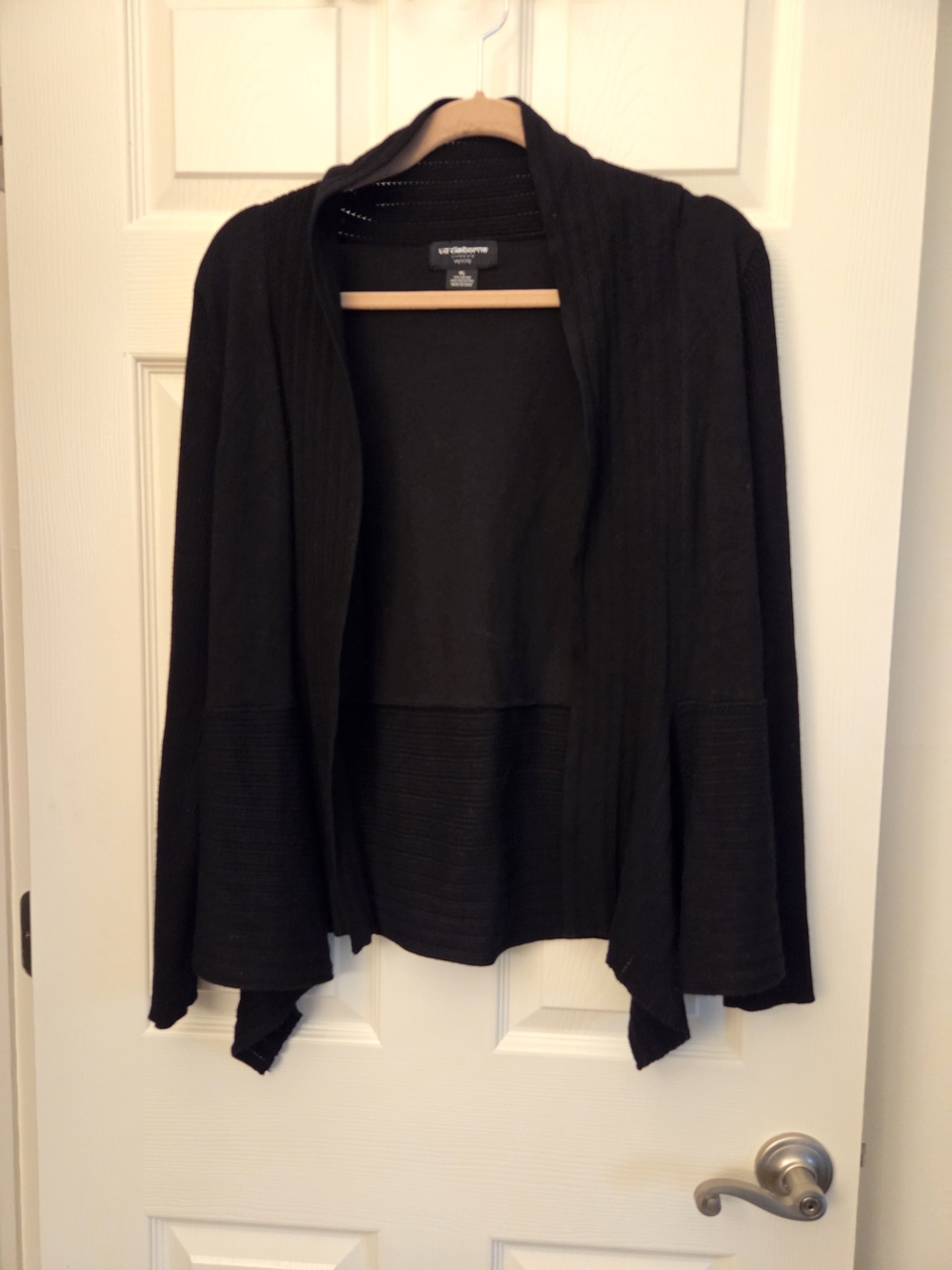 Liz Claiborne Black Open-Front Draped Cardigan